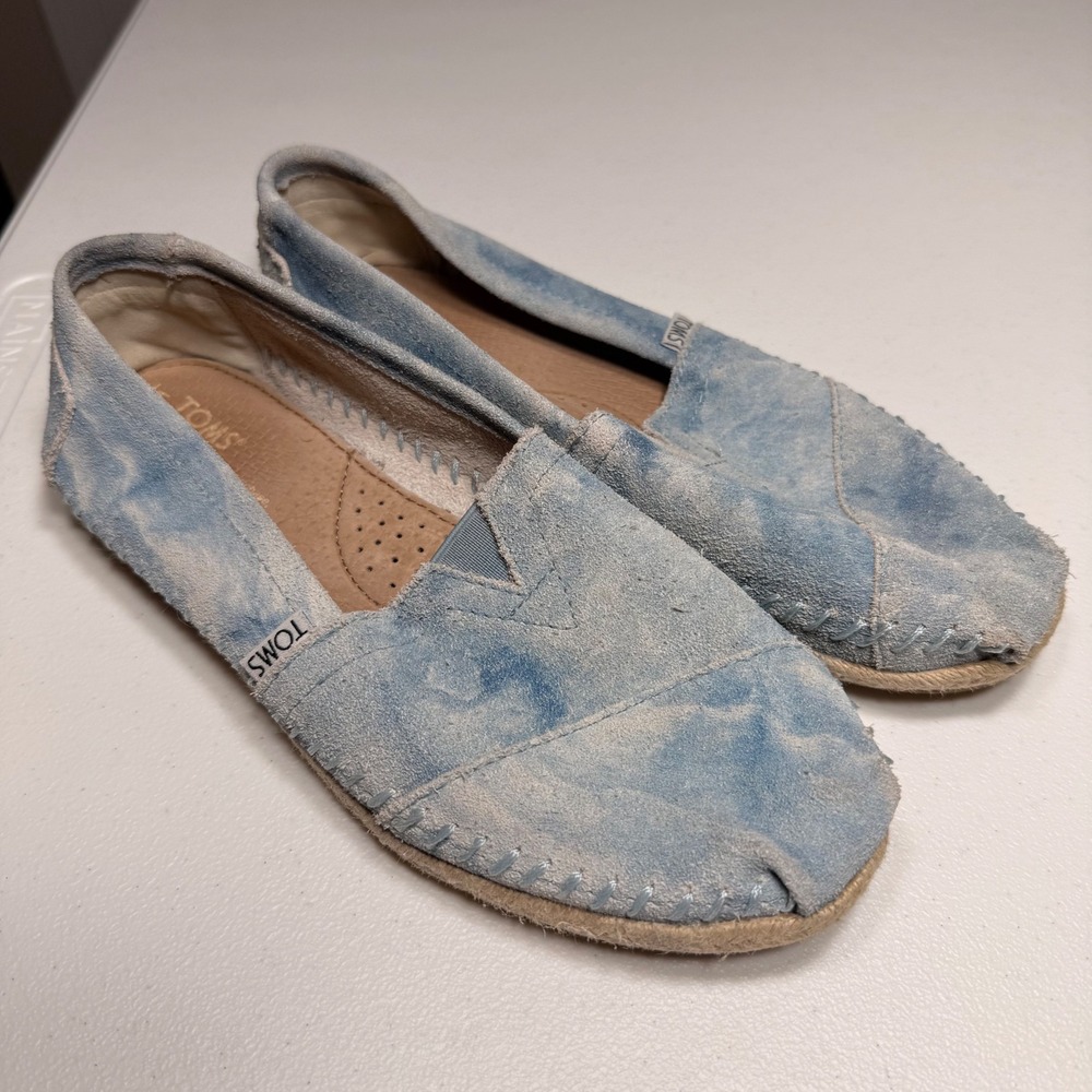 TOMS Alpargata Light Blue Acid Wash Suede Slip On Espadrille Flats Womens 7.5